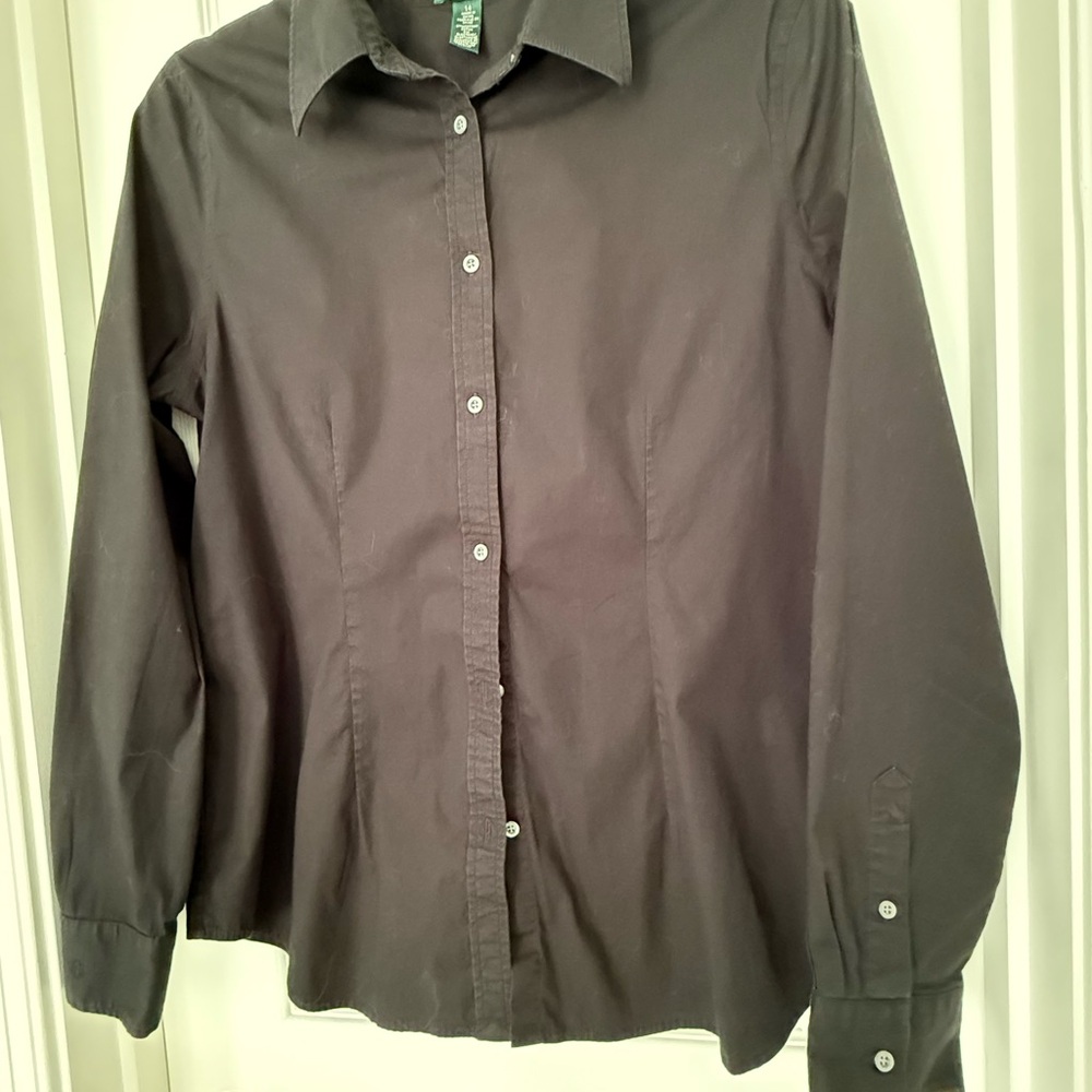 Ralph Lauren Women's Slim Fit Black Button Down Shirt